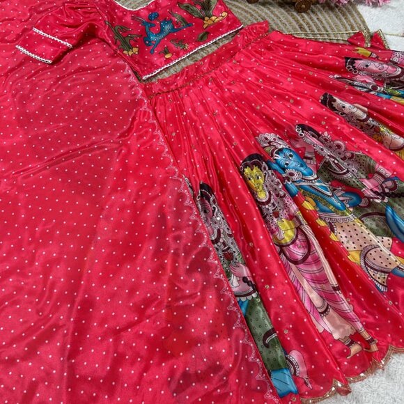 Kalam Kari Printed &  Embroidered Girl's Lehenga - Picture 12 of 12